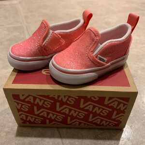Vans Baby Girl Pink Glitter Slip On Shoes Size 2 NIB!
